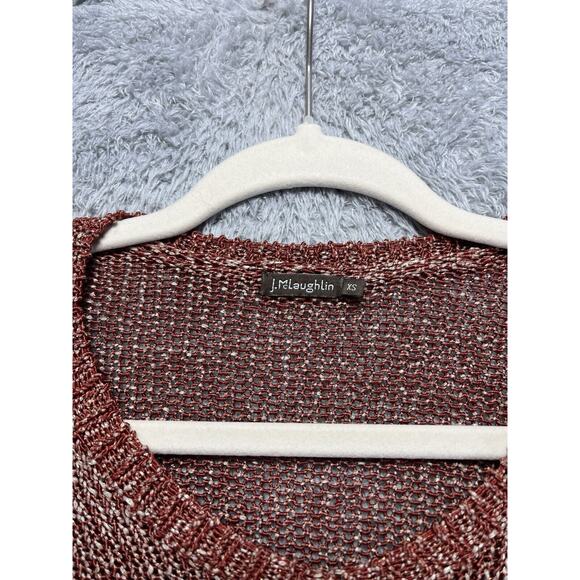 J McLaughlin Sweater Women’s XS Linen Blend Red White Metallic Open Knit V Neck - Picture 4 of 7
